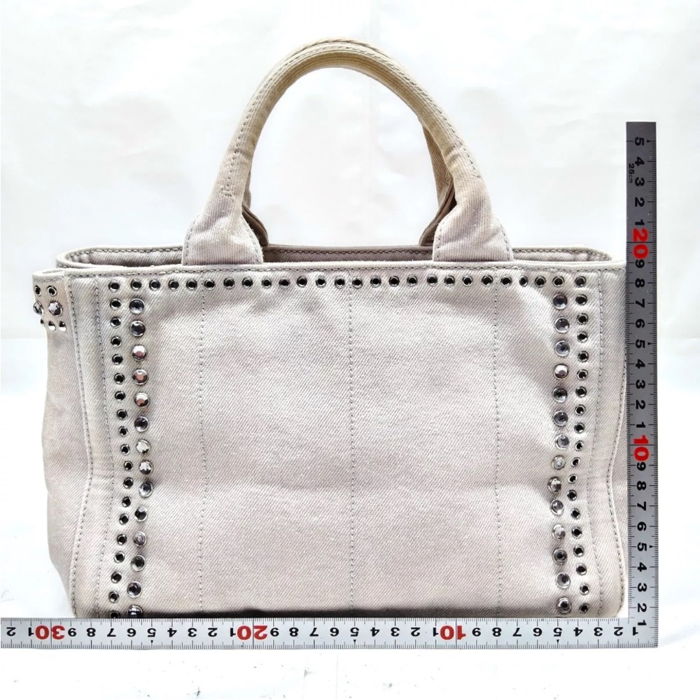 Prada Canapa Evil Eye Gray Tote with Grommets and Studs - Picture 2 of 15